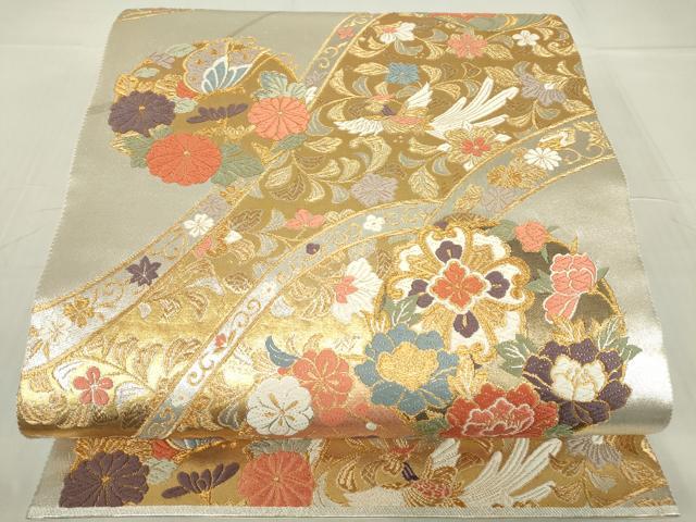 平和屋着物▼六通柄袋帯 唐織 全錦 鳳凰花文 金糸 正絹 逸品 DABC3926az