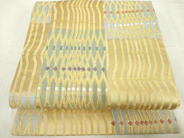 Kimono - 平和屋着物▼六通柄袋帯　綾波文　金糸　正絹　逸品　DABC3928az