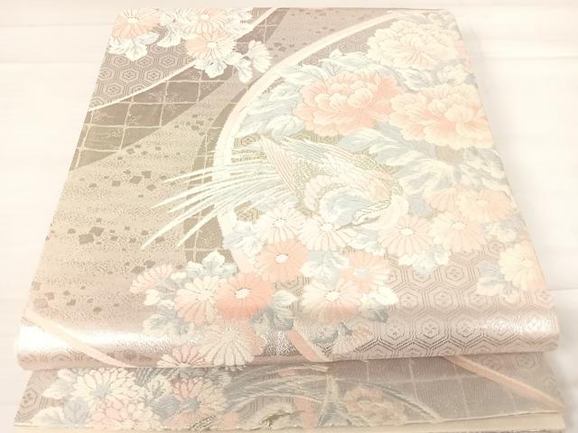 平和屋着物◎六通柄袋帯　唐織　花鳥文　銀糸　正絹　逸品　AABD3569yx