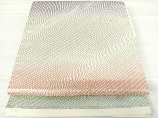 平和屋着物◎六通柄袋帯 斜縞 銀糸 正絹 逸品 AABD3600yx