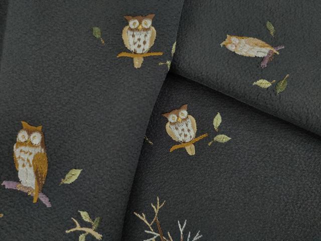 黒地にフクロウ　訪問着 刺繍 楽天市場】ふくろう（着物｜和服）：レディースファッションの通販