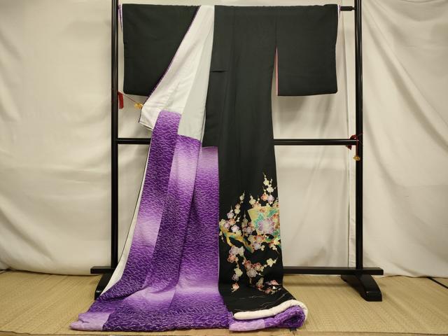 平和屋の平和屋本店●お引きずり・お引き摺り・黒留袖　和装　結婚式　舞妓　芸妓　芸者　衣装　地紙吉祥花文　金銀彩　AABJ2569fw｜アングル2