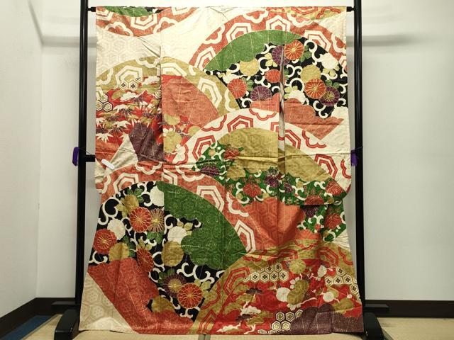 平和屋着物●豪華振袖　駒刺繍　花唐草文　金彩　正絹　逸品　CABC8060gh