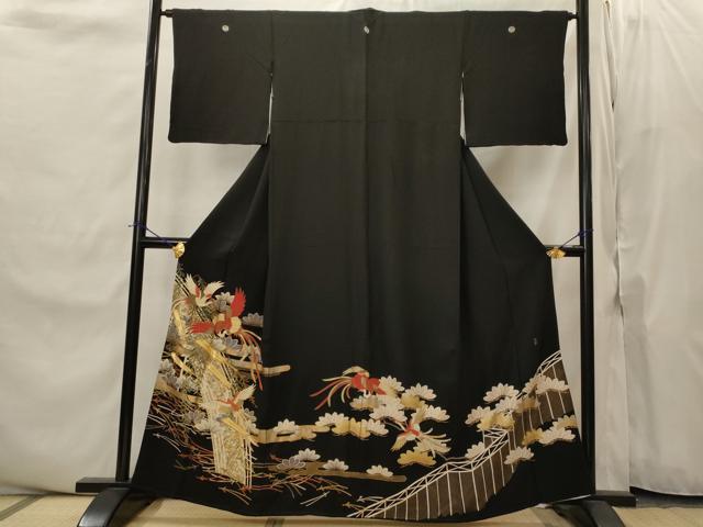 平和屋着物■豪華黒留袖 作家物 駒刺繍 鳳凰松文 金彩 正絹 逸品 AABJ2216st