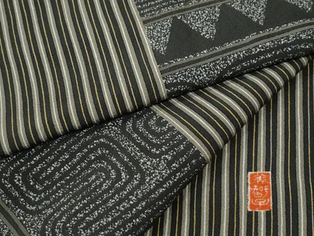 Rakuten - 平和屋着物●上質な小紋　作家物　間道　抽象文　ロング丈　正絹　逸品　CABC7109yc