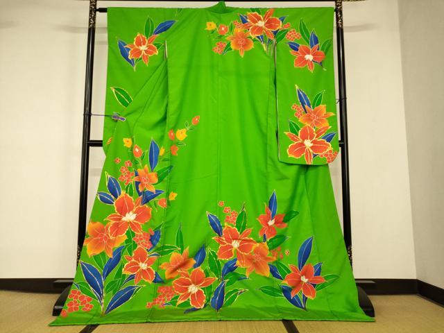 平和屋本店●お引きずり・お引き摺り・引き振袖　和装　結婚式　舞妓　芸妓　芸者　衣装　草花文　金彩　AABK8356fw