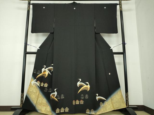 平和屋着物●豪華黒留袖　作家物　鶴花文　暈し染め　金彩　正絹　逸品　DABA1176ps