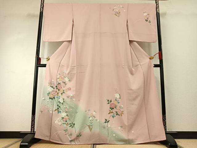 平和屋着物●訪問着　友禅　枝花文　暈し染め　正絹　逸品　AABD8757fy