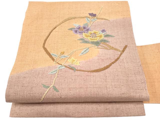 平和屋着物●中国三大刺繍　相良刺繍　総刺繍　九寸名古屋帯　枝花文　銀彩　正絹　逸品　CABG6213hy