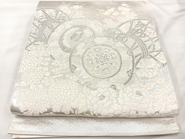 平和屋着物◎六通柄袋帯　唐織　美保姿　鼓花文　銀糸　正絹　逸品　BAAT734mz
