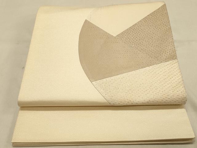 平和屋着物◎太鼓柄袋帯　切嵌　幾何学文様　銀糸　正絹　逸品　DAAX0898jm