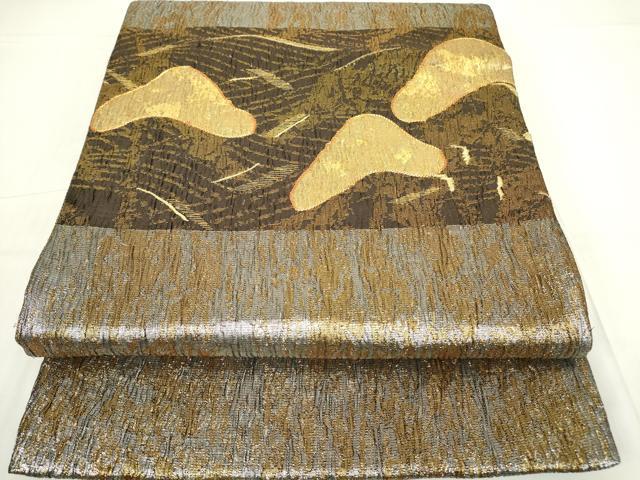 平和屋着物▼六通柄袋帯　駒刺繍　松文　金銀糸　正絹　逸品　DAAY9407az