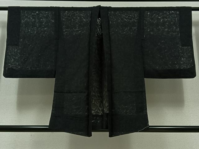 平和屋着物▽羽織　スリーシーズン　春夏秋　塵除け　草花地紋　暗黒色　正絹　逸品　AABD6442jh