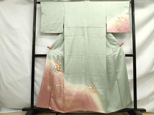 Kimono - 平和屋着物■訪問着　流水花車文　暈し染め　金彩　正絹　逸品　DABF4795qa