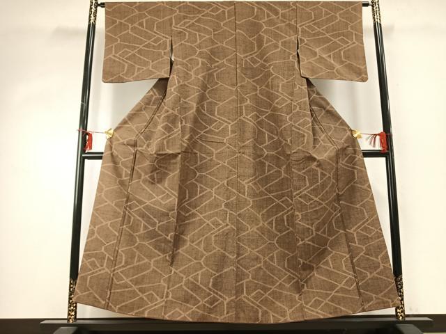 平和屋着物●上質な紬 幾何学文様 正絹 逸品 AABE1662fy