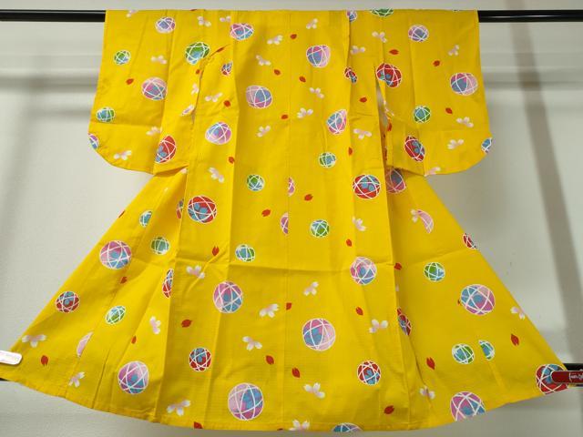 平和屋着物∴夏物 浴衣 子供 綿紅梅 毬 舞桜 綿 逸品 未使用 CABA0706ng