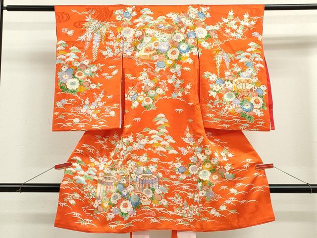 Kimono （For Girls） - 平和屋着物[]お宮参り　女の子　祝着　産着　初着　のしめ　駒刺繍　松竹梅貝桶草花文　金彩　逸品　CABB2032ze