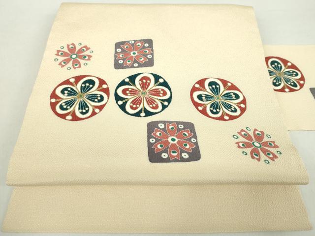 平和屋着物●九寸名古屋帯　刺繍　花丸文　鬼しぼ縮緬　金彩　正絹　逸品　DAAZ0829ps