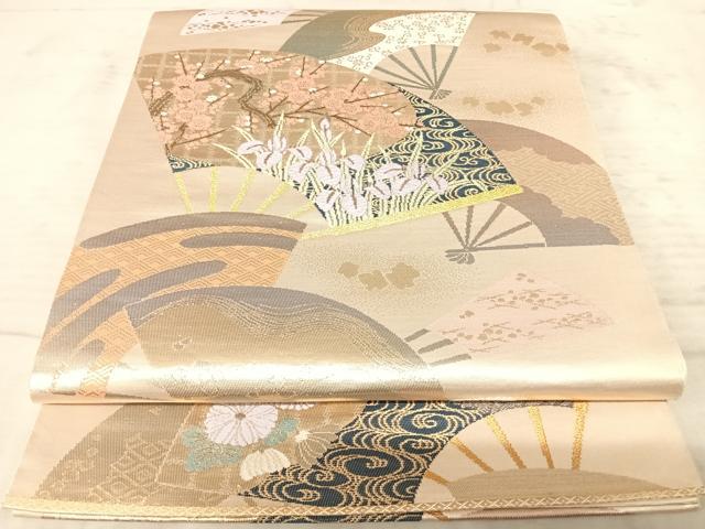 平和屋着物◎六通柄袋帯　唐織　扇面花文　金銀糸　正絹　逸品　AAAZ2259yx