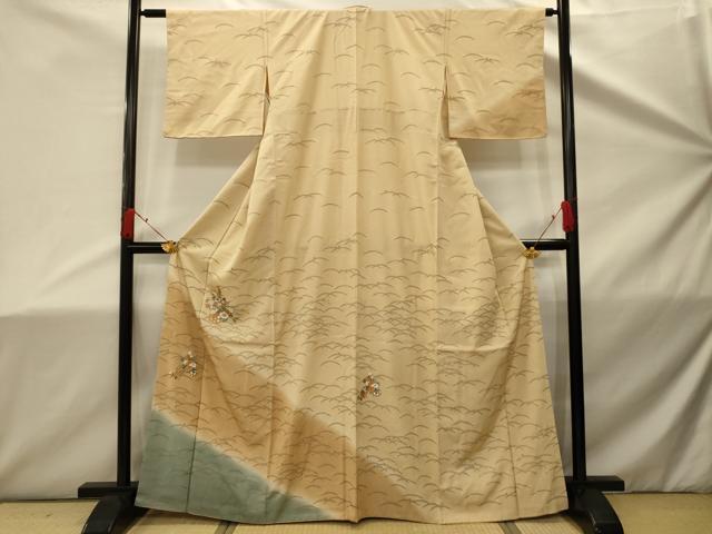 平和屋着物■訪問着　駒刺繍　花籠文　暈し染め　金彩　正絹　逸品　AABD5358sx
