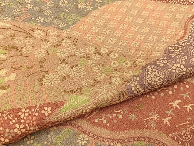Rakuten - 平和屋着物■上質な小紋 花鳥文 金彩 正絹 逸品 BAAW9788hj