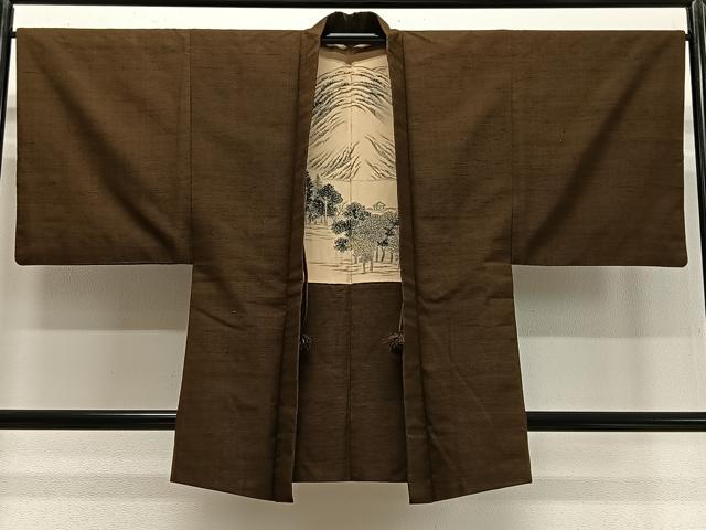 平和屋着物∞男性　羽織　紬地　憲法色　正絹　逸品　CABD4549ua