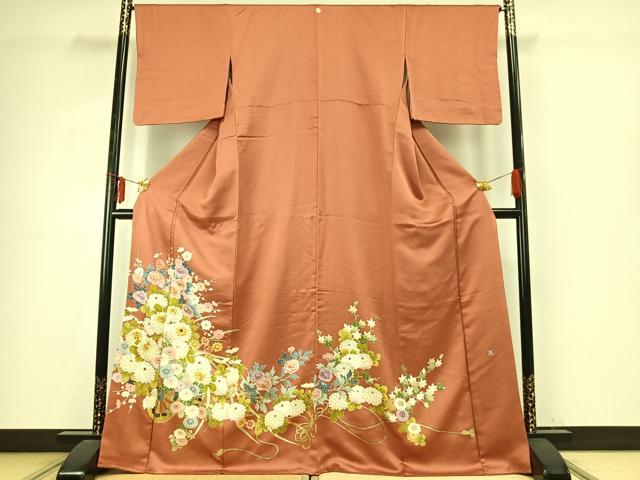 平和屋着物●訪問着　友禅　作家物　刺繍　草花文　金糸　金彩　正絹　逸品　AABE1953fy
