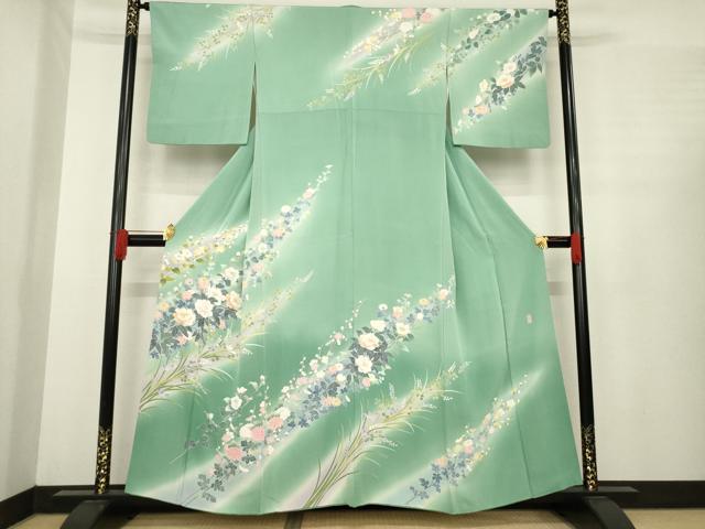 平和屋着物●十日町友禅作家　阿部佳雪 　訪問着　草花文　暈し染め　正絹　逸品　AABE4427ck