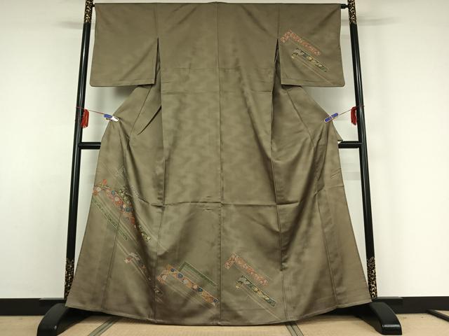 Rakuten - 平和屋着物▽訪問着　単衣　幾何学花文　金彩　洗える着物　AABE3395jh