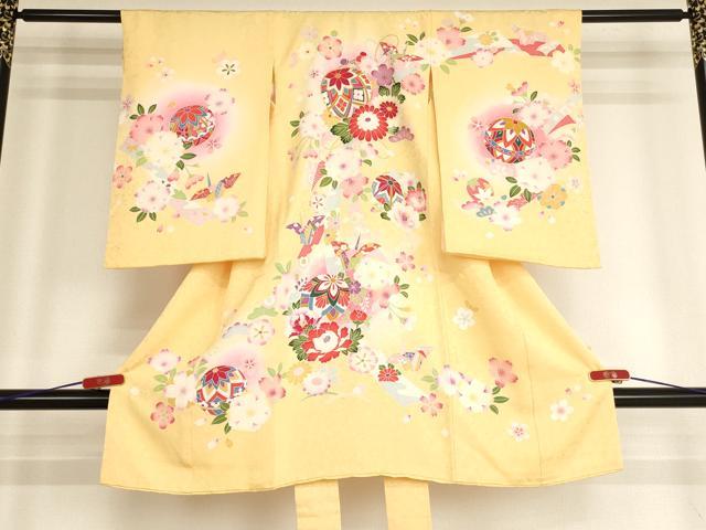 Kimono （For Girls） - 平和屋着物[]お宮参り　女の子　祝着　産着　初着　のしめ　駒刺繍　手毬花文　暈し染め　正絹　逸品　AABH2802ja
