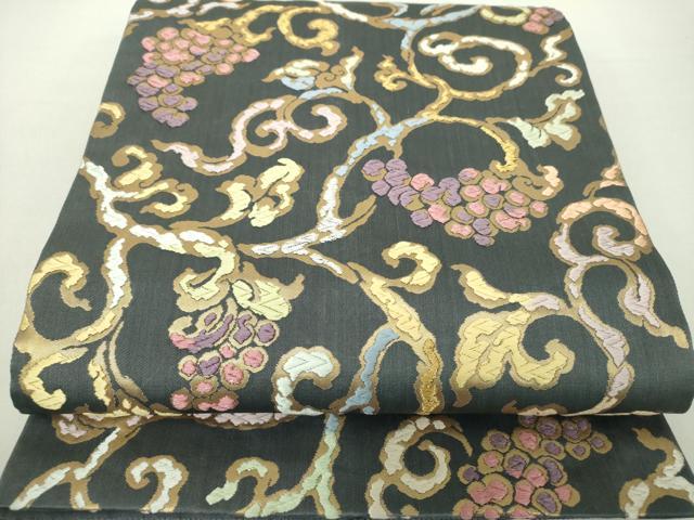 平和屋着物●六通柄袋帯　唐織　葡萄唐草文　金銀糸　正絹　逸品　DABA1210ps