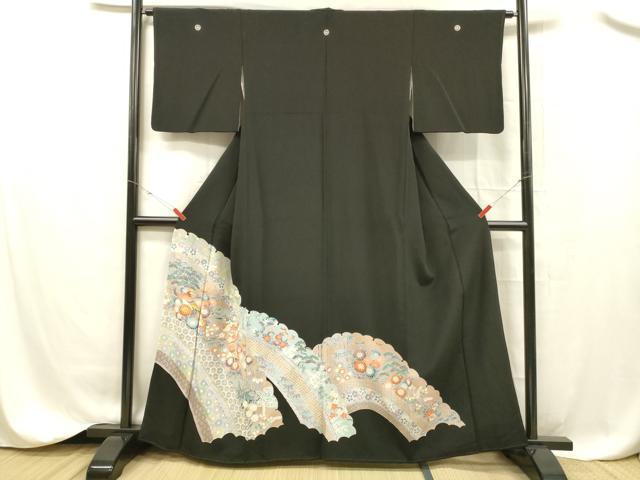 平和屋着物■豪華黒留袖 駒刺繍 花鳥文 正絹 逸品 DABC8353cm