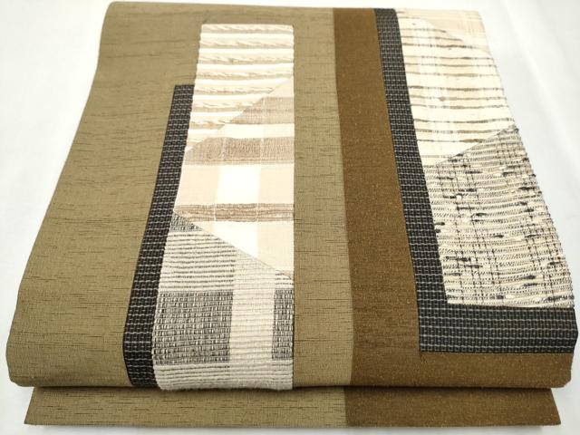 平和屋着物●インド・アッサム 野蚕糸 手織 ムガシルク 両面 太鼓柄袋帯 本場大島紬地 切嵌 霞文 やまと誂製 正絹 逸品 CABB0722hy