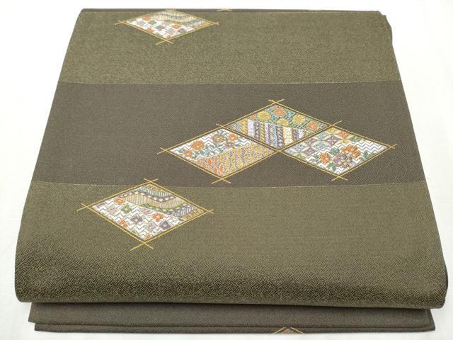 平和屋着物●六通柄袋帯 唐織 菱吉祥花文 金糸 正絹 逸品 CABB0730hy