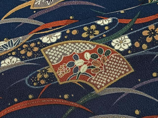 平和屋着物■上質な小紋 エ霞地紙草花文 金彩 鬼しぼ縮緬 正絹 逸品 CABH3433ua