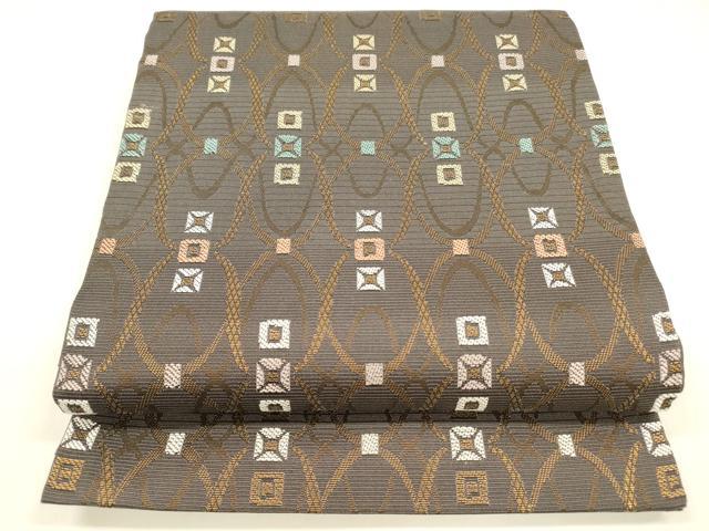 平和屋着物＊夏物　九寸開き名古屋帯　唐織　抽象文様　金糸　正絹　逸品　DABA0346cm