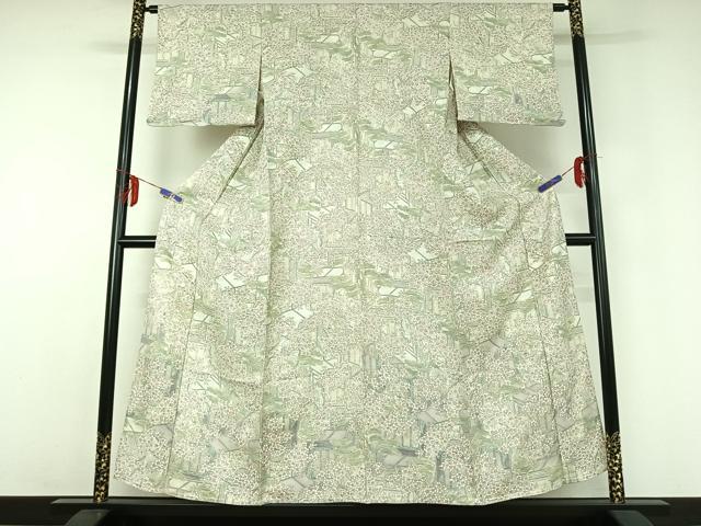 平和屋の平和屋着物▽上質な小紋 単衣 手描き 御所車花文 正絹 逸品 AABD9456jh｜アングル2