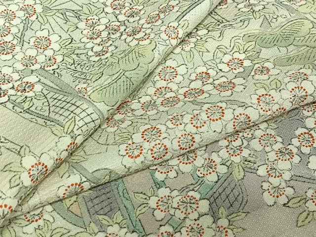 平和屋着物▽上質な小紋 単衣 手描き 御所車花文 正絹 逸品 AABD9456jh