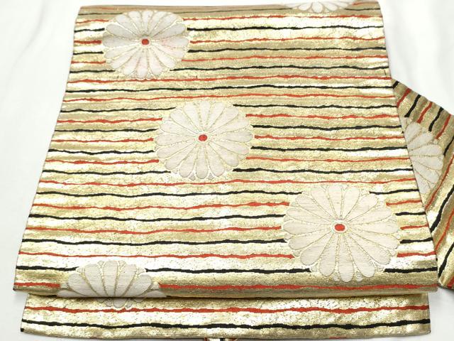 Rakuten - 平和屋着物▼九寸名古屋帯 唐織 菊 金糸 正絹 逸品 CABE8654hy