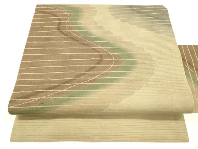 平和屋着物＊夏物　九寸名古屋帯　ろうけつ染め　抽象文様　銀彩　正絹　逸品　DABA0336cm