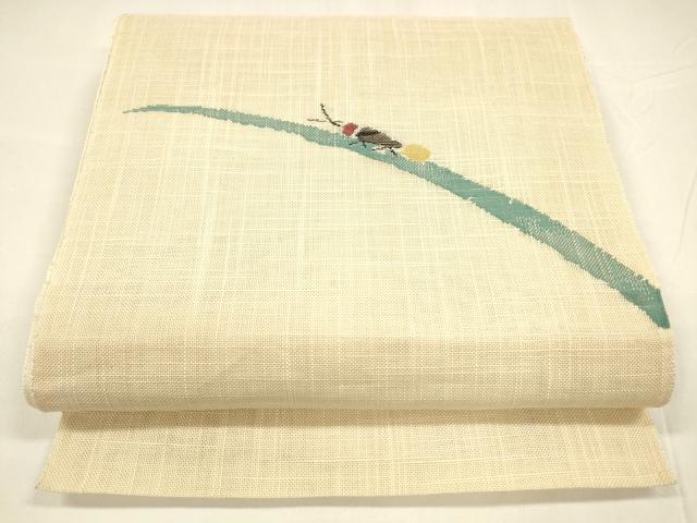 平和屋着物＊夏物　八寸名古屋帯　蛍草葉文　DABA0037cm