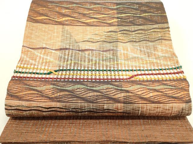 平和屋着物▽太鼓柄袋帯　スリーシーズン　春夏秋　櫛織　抽象文様　正絹　逸品　DABE1162op