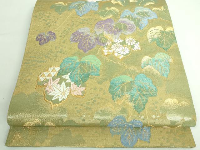 平和屋本店■極上 皇室デザイナー 中村乃武夫 六通柄袋帯 唐織 蔦の葉花文 金糸 逸品 DZAA6094kh5