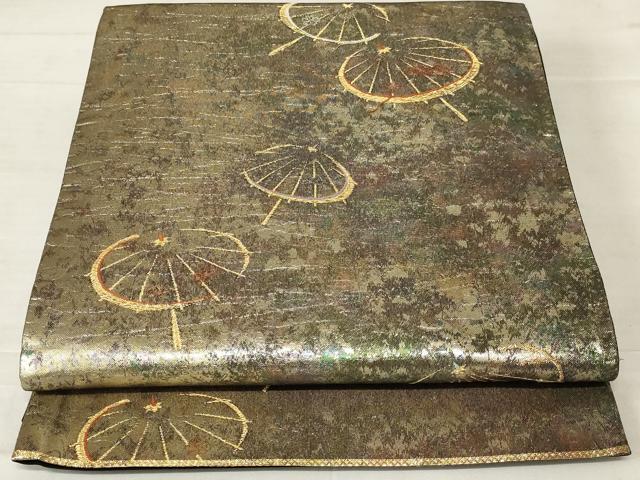 平和屋着物◎六通柄袋帯 舞傘文 金糸 引箔 正絹 逸品 AABD7446ou