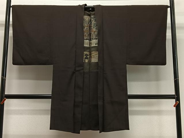 平和屋着物∞男性 長羽織 赤墨色 正絹 逸品 CABD4552ua