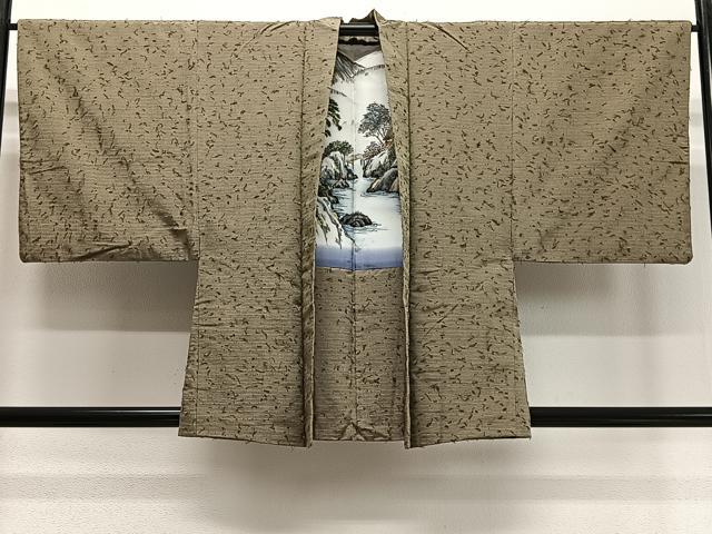 平和屋着物∞男性　羽織　髭紬地　利休茶色　正絹　逸品　CABD4553ua