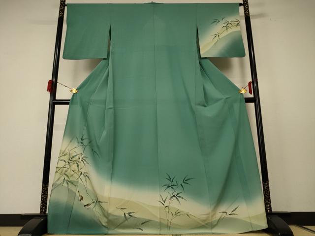 平和屋着物＊夏物　訪問着　絽　風景文　鳥　暈し染め　ロング丈　正絹　逸品　AABE4718jd