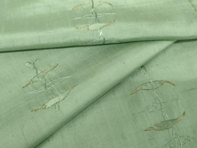 Full-Length Under-Kimono - 平和屋着物●上質な紬　刺繍　唐辛子　山葵色地　金糸　正絹　逸品　AABE5308cs