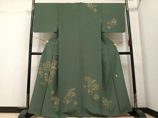 平和屋着物●訪問着　作家物　手描き　草花文　正絹　逸品　AABE6935ph