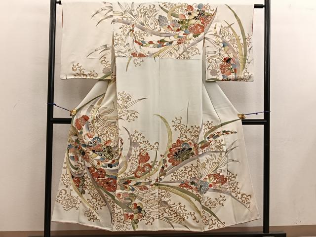 平和屋着物■訪問着　刺繍　草花文　金彩　正絹　逸品　BAAX4982mz